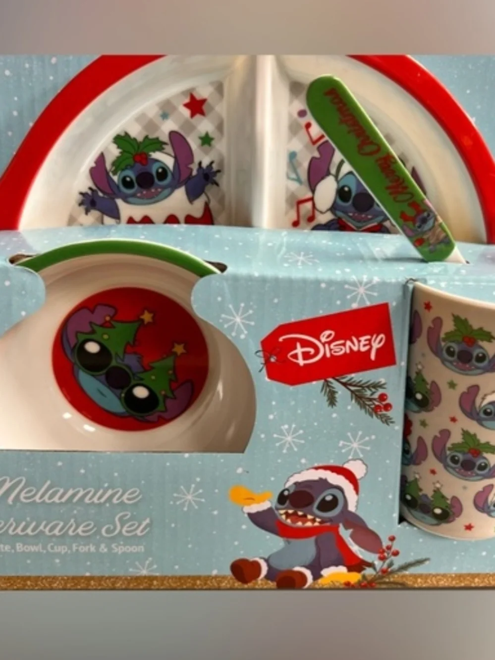 Disney Stitch Holiday 5-Piece Melamine Dinner Set - NWT - Picture 2 of 4
